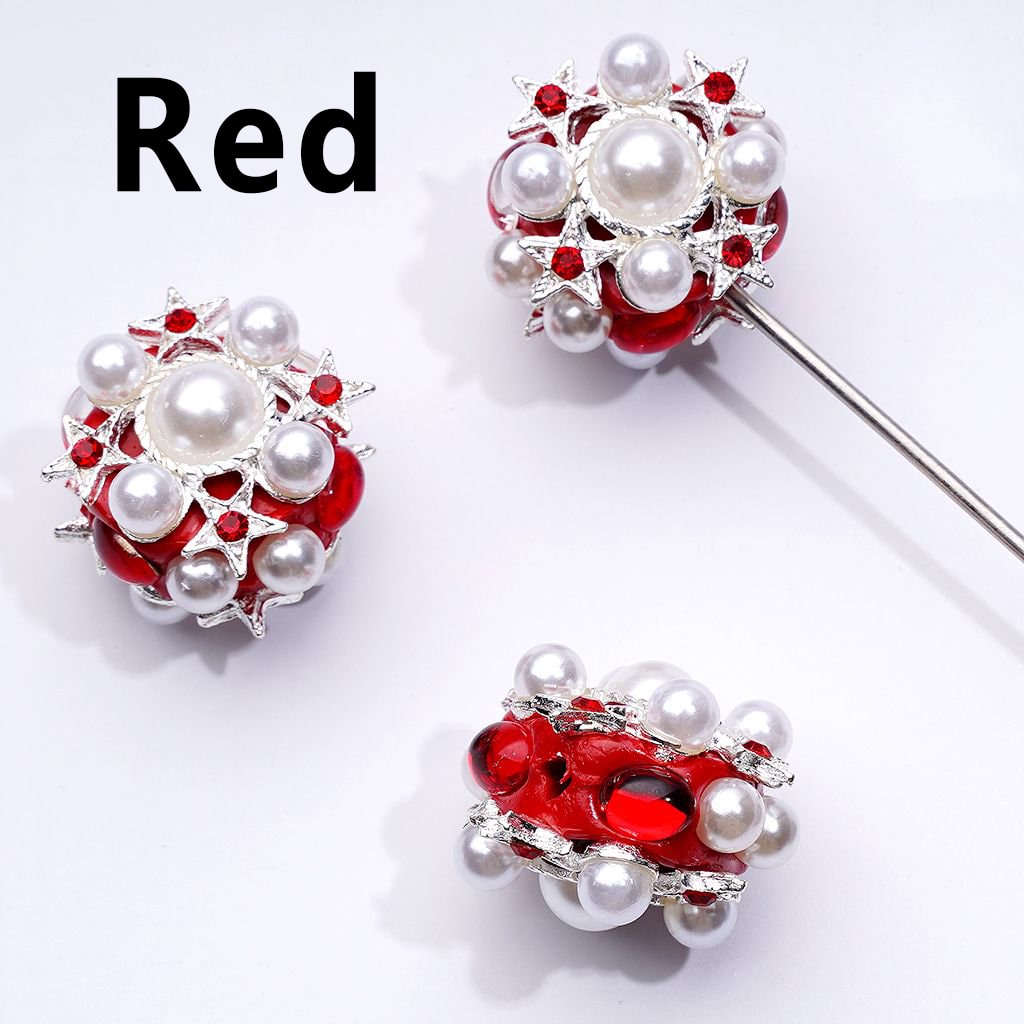 Delicate Fancy Silver Alloy Stars with Shiny Rhinestones White Pearls Clay Beads, Around 29MM