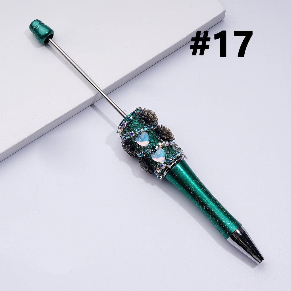 Luminous Beadable Pens with Mini Flower Shiny Rhinestones Chain Heart Diamond in Solid Colors