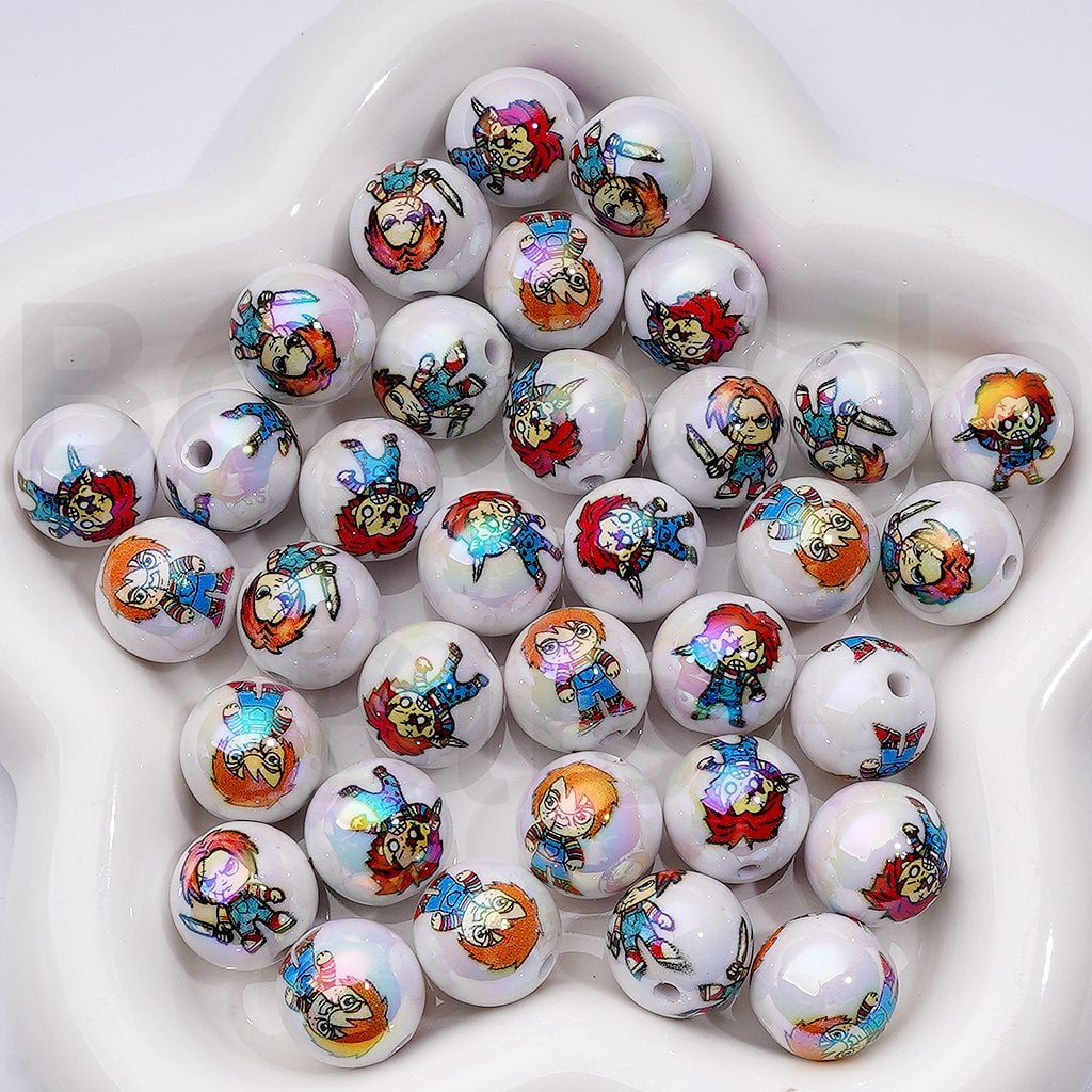 UV Coating Horror Chil Pla Acrylic Beads, 16MM, Random Mix