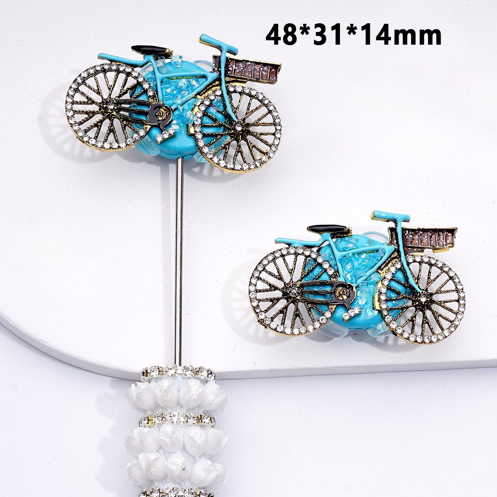Delicate Fancy Gold Alloy Bike Bicycle with Shiny Rhinestones Cute Hearts White Pearls Round Clay Beads, Around 48*31*14MM