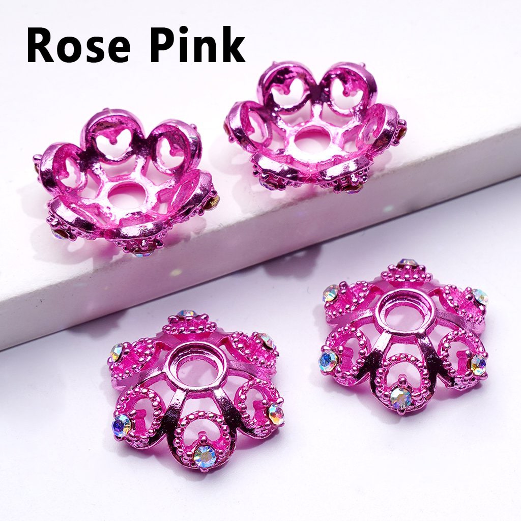 Exquisite Multi-Color Lotus Flower Metal Bead Caps Cages with AB Rhinestones, Around 19MM