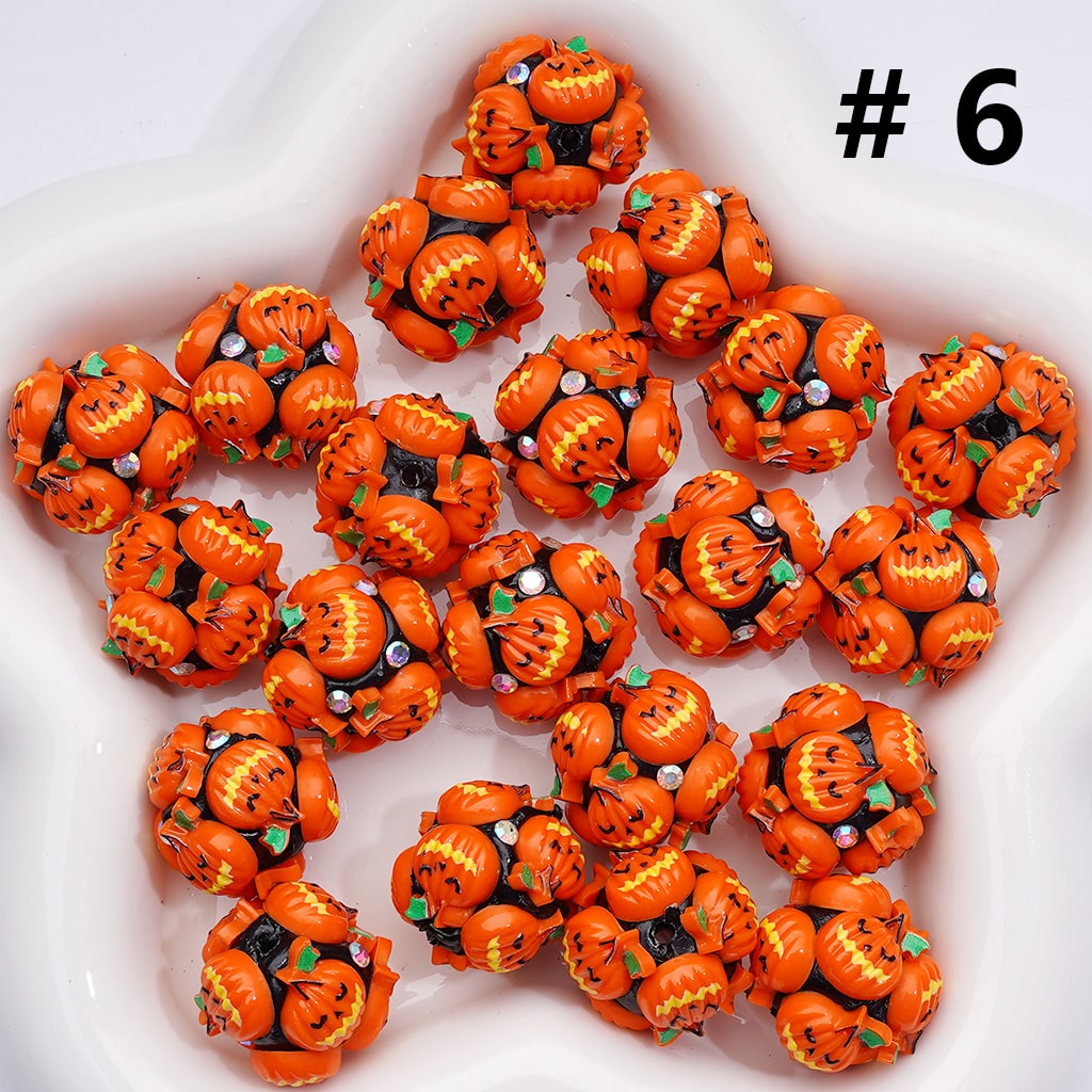 Halloween Series Cute Clown Ghost Face Pumpkin Wizard Hat Black White Ghost Clay Beads, 20MM