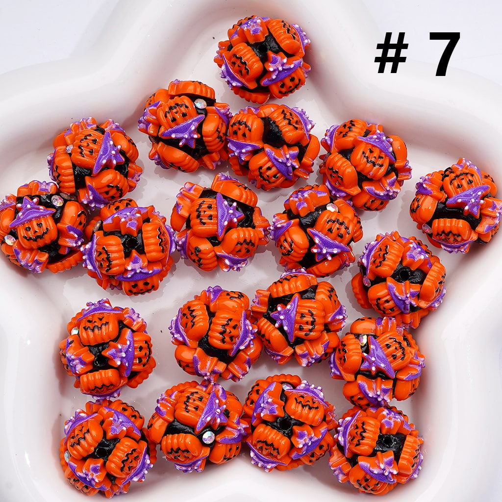 Halloween Series Cute Clown Ghost Face Pumpkin Wizard Hat Black White Ghost Clay Beads, 20MM