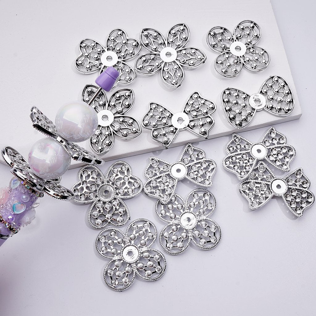 Silver Acrylic Vivid Flower Jewelry Accessories Spacer, Around 34MM, Random Mix
