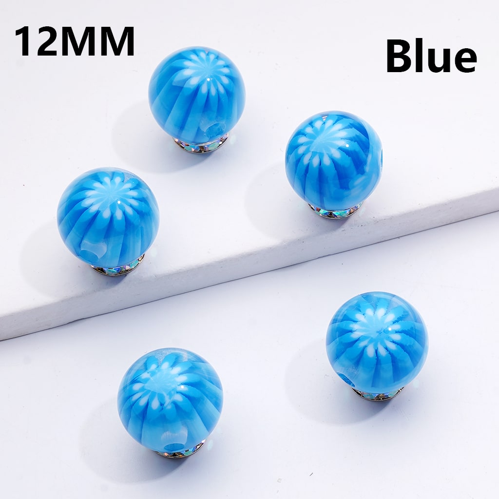 Multi-Color Chrysanthemum-Shaped Stripes Round Acrylic Beads, 12MM ( Single Color is only available for 400pcs(whole bag))