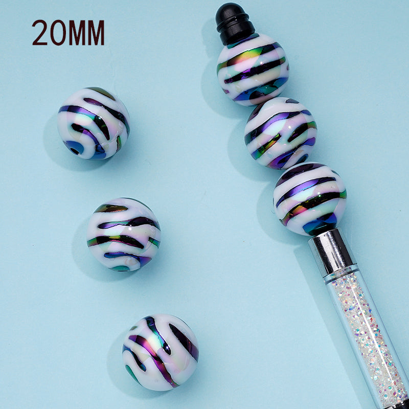 Black Jaguar Zebra Striped Printed on White Acrylic Beads 20mm,16mm
