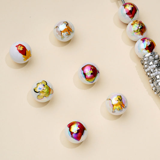 UV Finish Lion Kin Disne White Round Acrylic Beads, 16MM