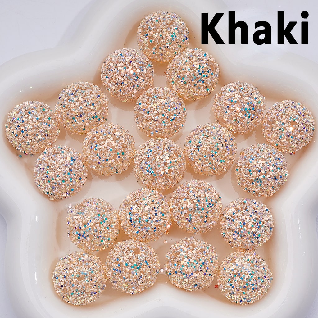 Khaki glittery spherical objects on a white background with 'Khaki' text.