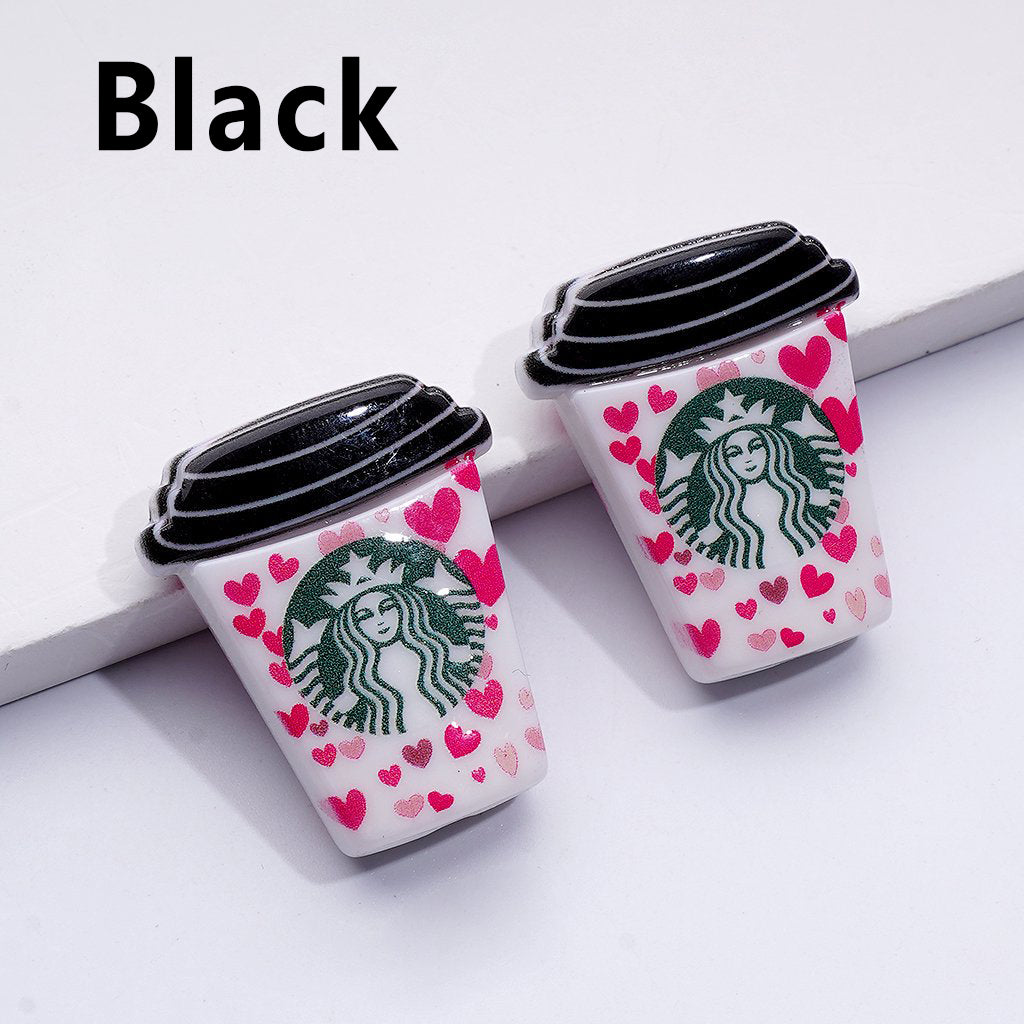 Cute Colorful Prints Starbuc Coffee Cup Acrylic Beads, Around 30*26MM