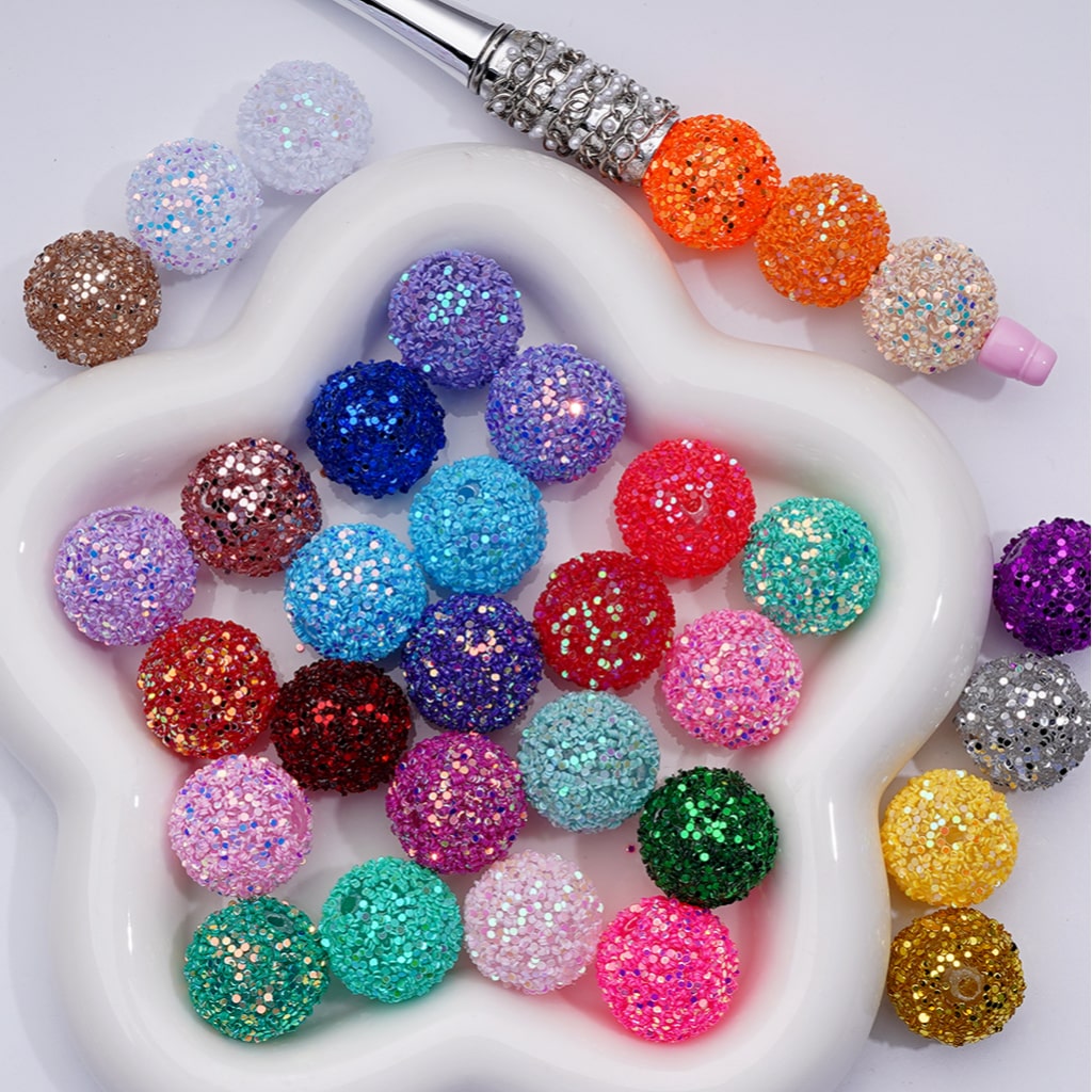Multi-Color Shiny Confetti Clear Round Acrylic Beads, 20MM