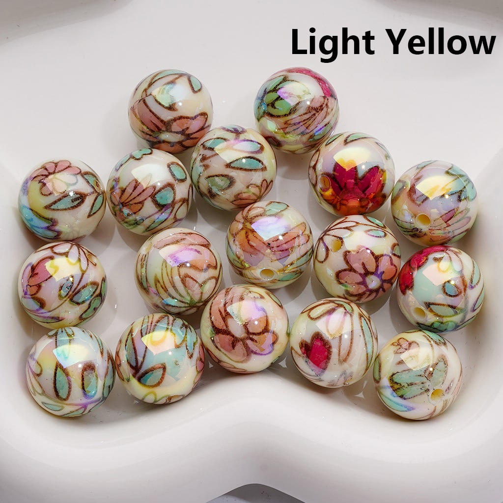 UV Coating Multi-Color Shiny Flowers Round Acrylic Beads, 16MM (Single Color is available for 200pcs(Whole bag))