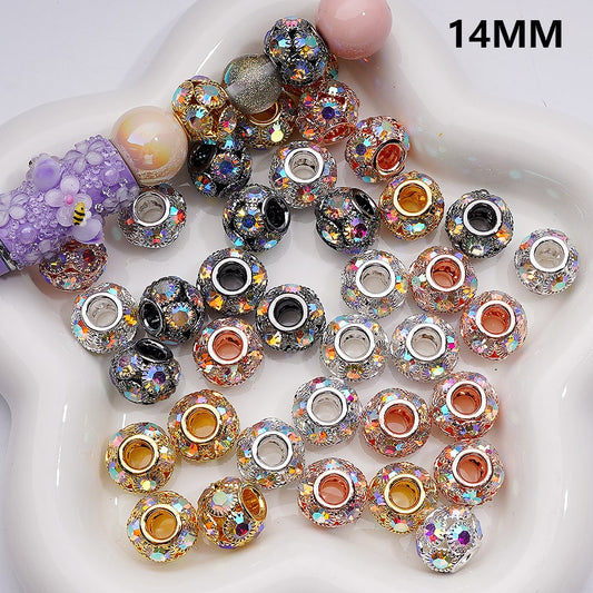 Fancy Alloy Large Hole Round Spacer Beads with AB Rhinestones, 14MM (Single Color is available for 100pcs(Whole bag))