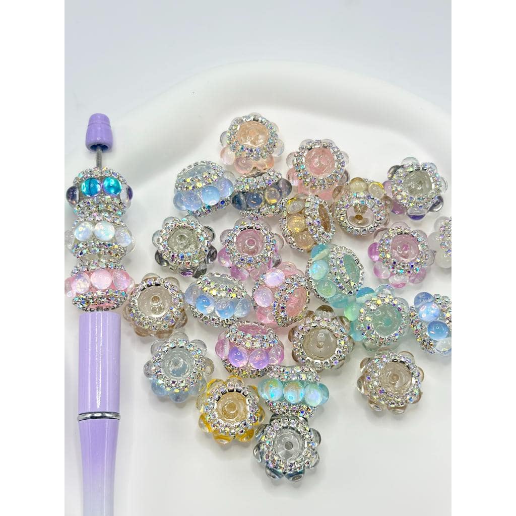 カラフルなラインストーン付きシースルーアクリルビーズ、チェーン、15mm x 19mm、ZY