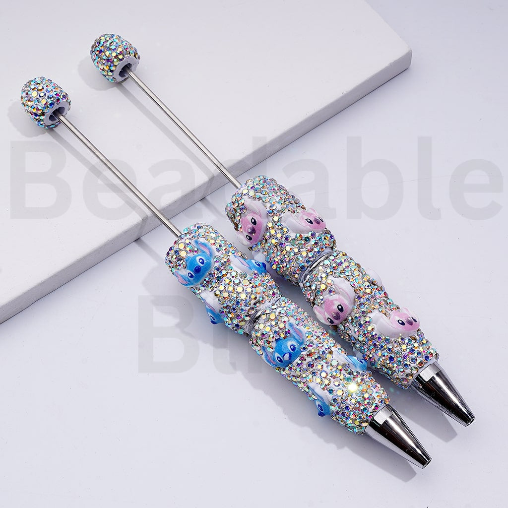 Beadable Clay Pens Cute Stitc Head AB Rhinestones Pink Blue