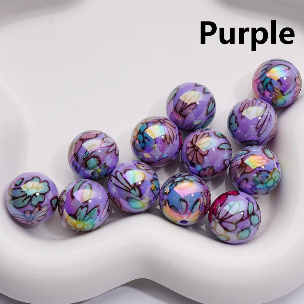 UV Coating Multi-Color Shiny Flowers Round Acrylic Beads, 16MM (Single Color is available for 200pcs(Whole bag))
