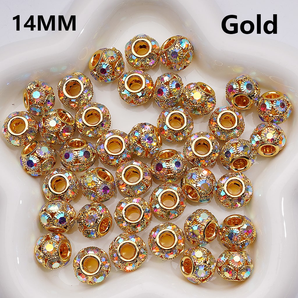 Fancy Alloy Large Hole Round Spacer Beads with AB Rhinestones, 14MM (Single Color is available for 100pcs(Whole bag))