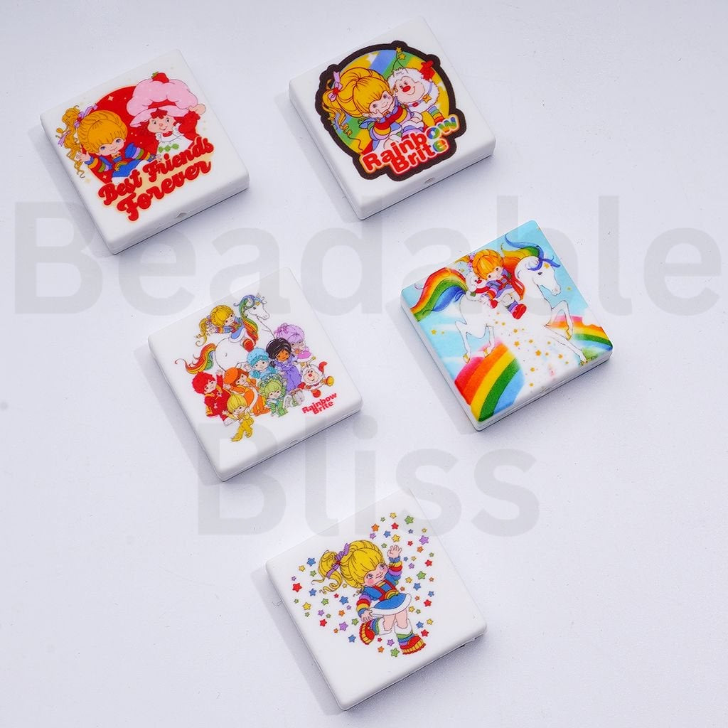 Cute Girls Rainbow Brit Strawberry Shortcak Best Friends Forever Silicone Focal Beads, Random Mix