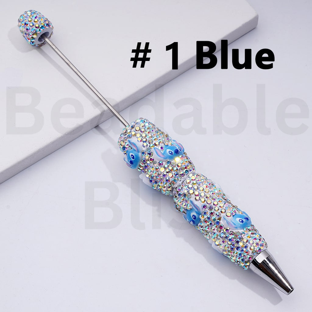 Beadable Clay Pens Cute Stitc Head AB Rhinestones Pink Blue