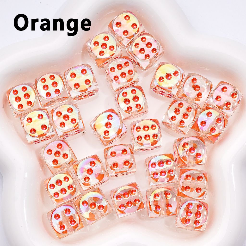 UV Coating Translucent Color Dice Shape Acrylic Beads, Around 14MM
