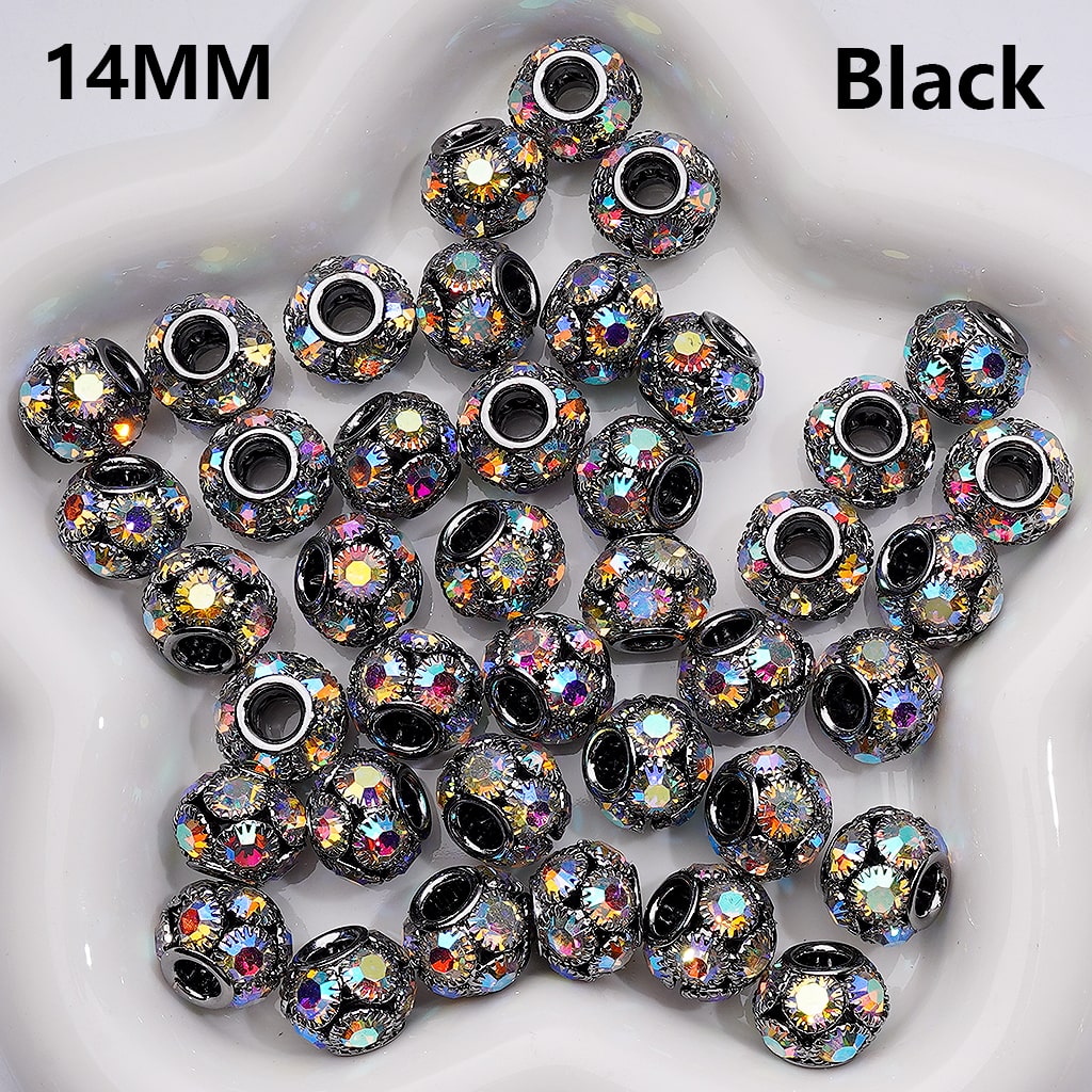 Fancy Alloy Large Hole Round Spacer Beads with AB Rhinestones, 14MM (Single Color is available for 100pcs(Whole bag))