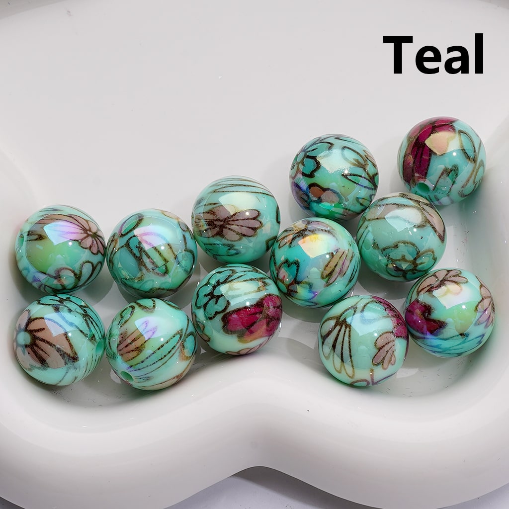 UV Coating Multi-Color Shiny Flowers Round Acrylic Beads, 16MM (Single Color is available for 200pcs(Whole bag))