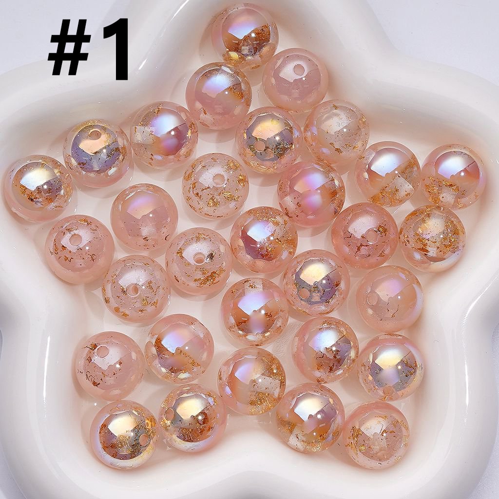 UV Coating Luminous Gold Foil Paper Inside Colorful Round Acrylic Beads, 16MM