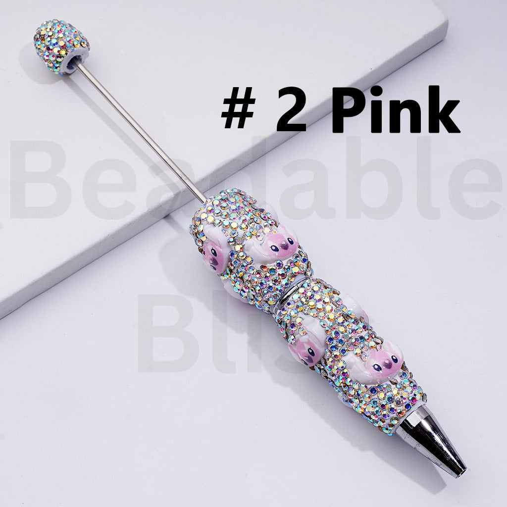 Beadable Clay Pens Cute Stitc Head AB Rhinestones Pink Blue