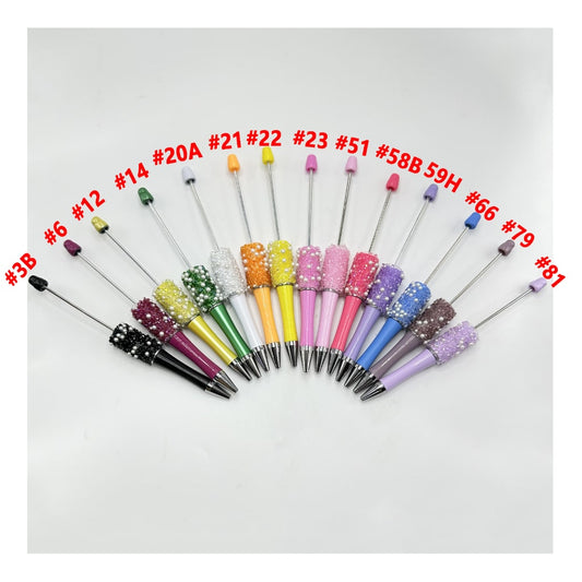 ダイヤモンド型の透明なラインストーンと白いパールのビーズペン(単色)