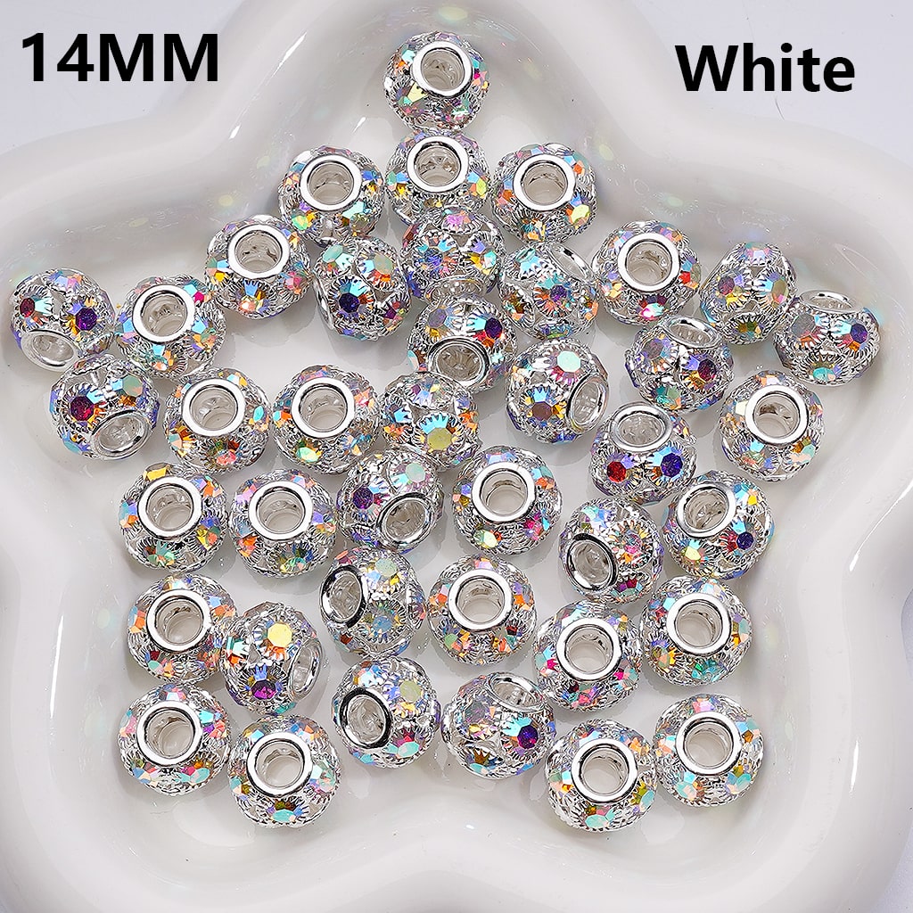 Fancy Alloy Large Hole Round Spacer Beads with AB Rhinestones, 14MM (Single Color is available for 100pcs(Whole bag))