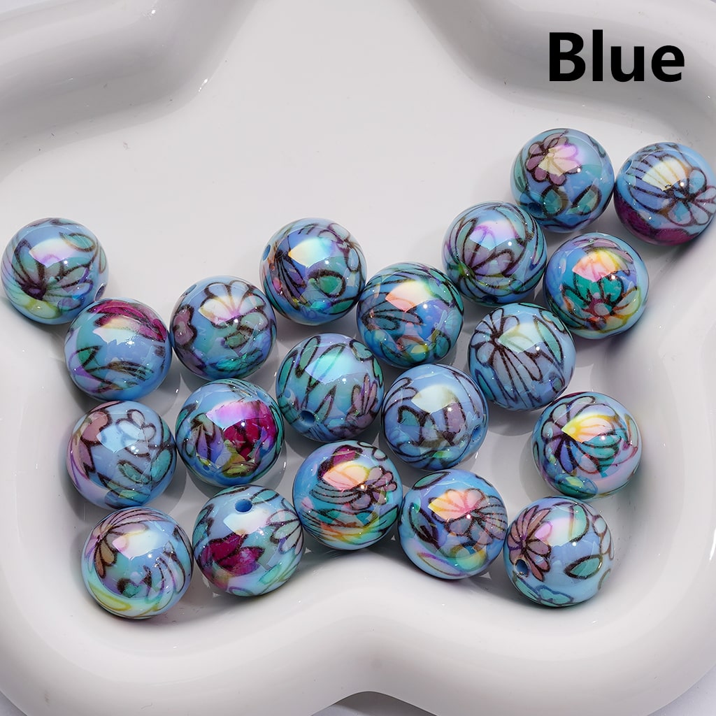 UV Coating Multi-Color Shiny Flowers Round Acrylic Beads, 16MM (Single Color is available for 200pcs(Whole bag))