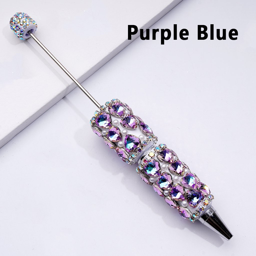 Beadable Clay Pen with Colorful Shiny Hearts White Pearls AB Rhinestones Chain