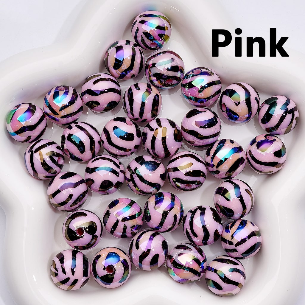 Acrylic Beads, UV Coating Black Zebra Stripes Solid Color 16MM