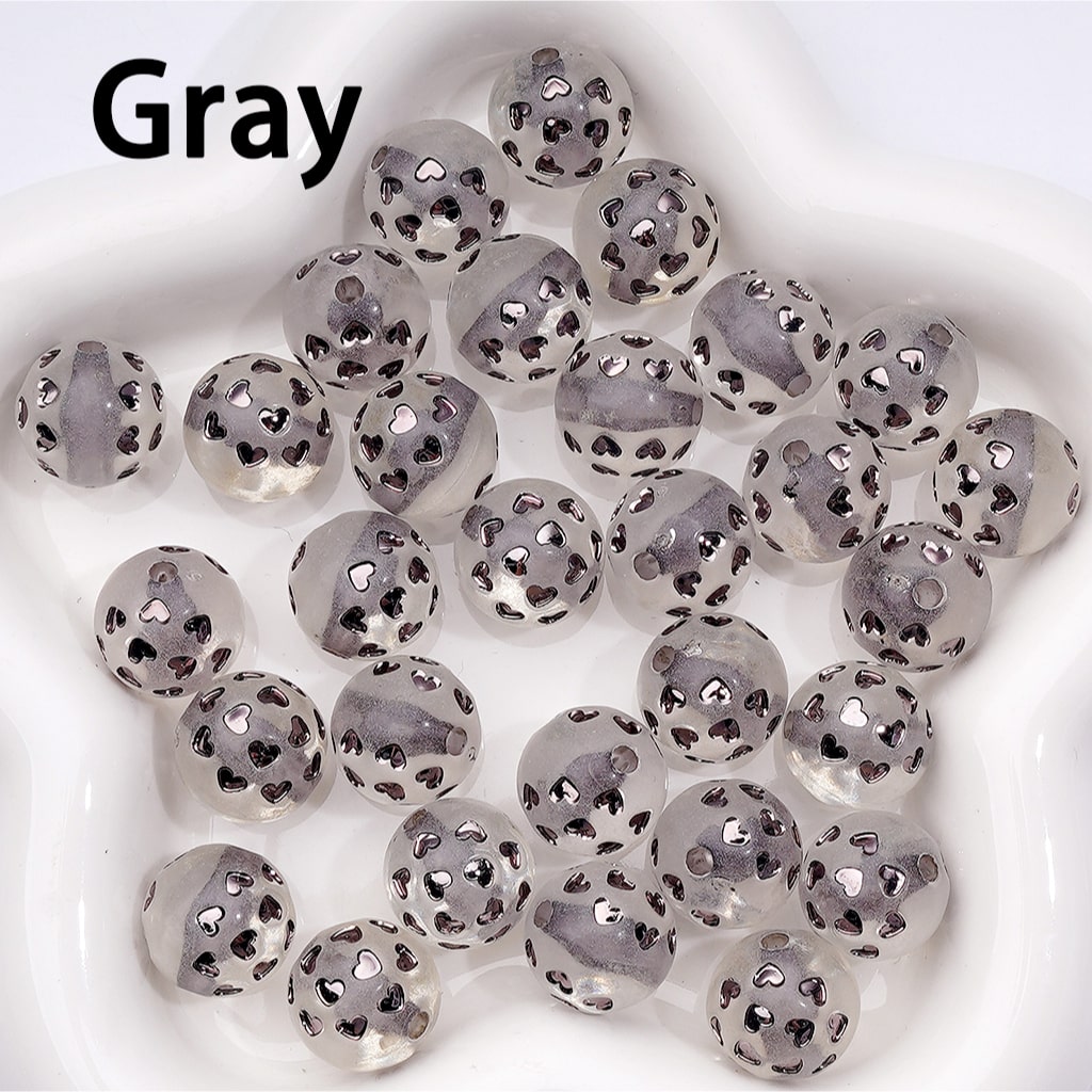 Multi-Color Shiny Hearts Coated Clear Round Acrylic Beads, 16MM