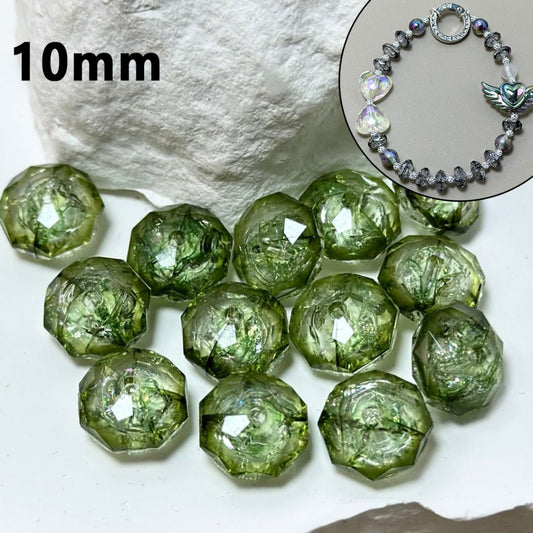 クリアインクグリーン多面体フラットアクリルビーズ(内側が割れているもの)10mm