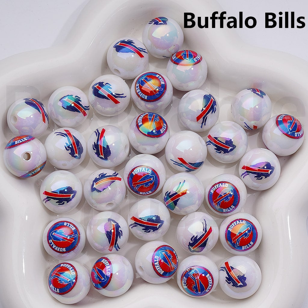 UV Coating USA American Football Teams NF Round Acrylic Beads, 16MM, Random Mix Teams and Single Team are Both Available to Choose