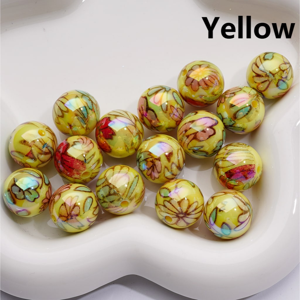 UV Coating Multi-Color Shiny Flowers Round Acrylic Beads, 16MM (Single Color is available for 200pcs(Whole bag))