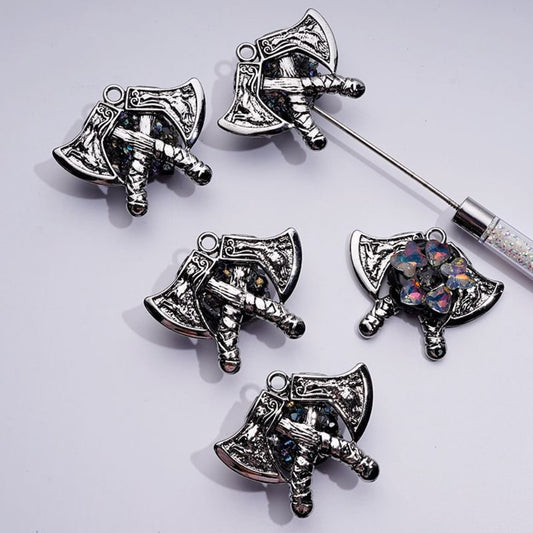 繊細でファンシーなシルバー合金の斧、かわいい蝶、ハート、星、ラインストーン、粘土ビーズ付き、約50×41MM