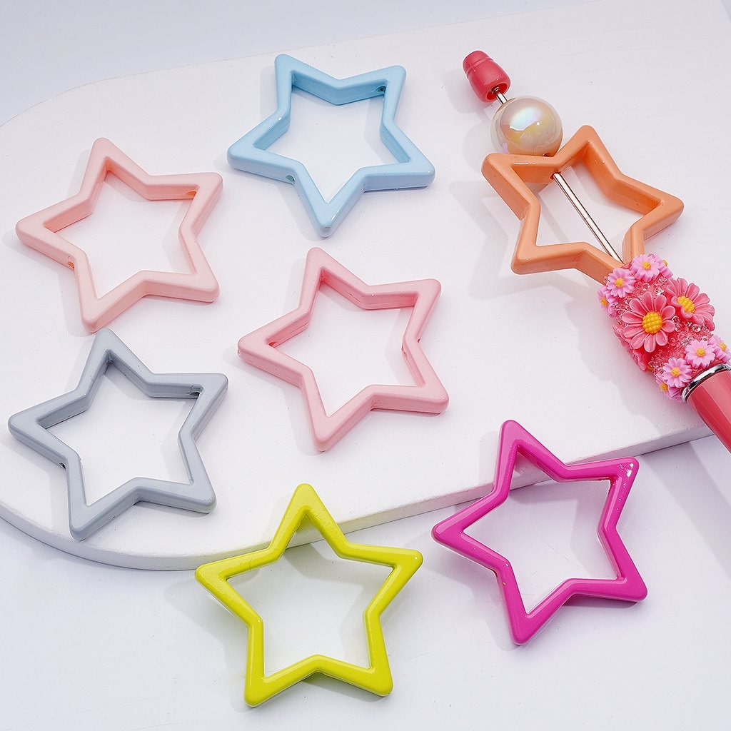 Solid Color Five-Pointed Star Frame Acrylic Beads, 43MM (Single Color is available for 100pcs(whole bag))