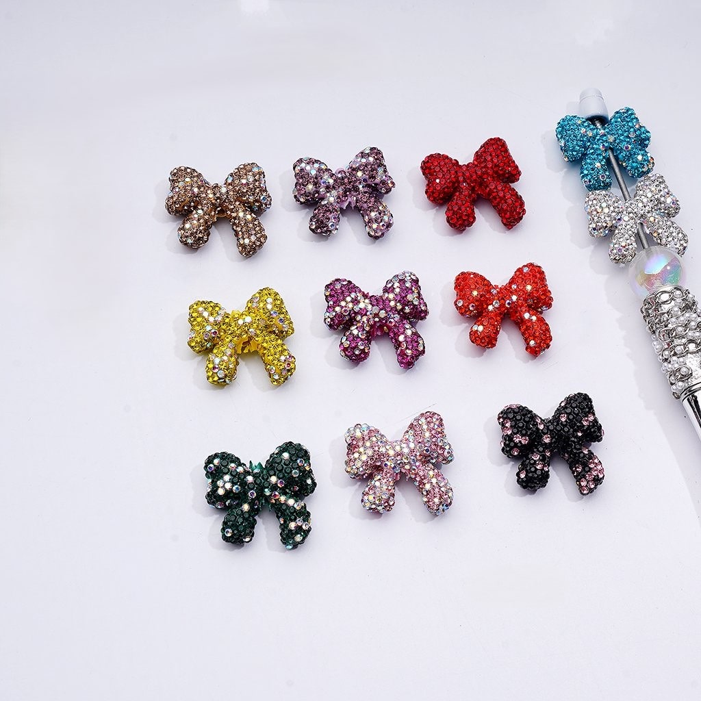 Multi-Color Cute Bowknot with AB Rhinestones Clay Beads, 24*26MM, Random Mix