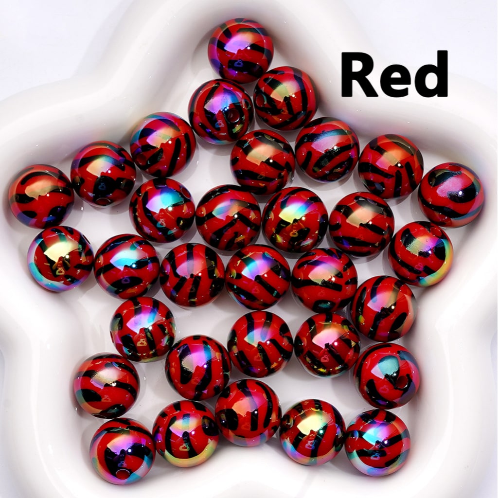 Acrylic Beads, UV Coating Black Zebra Stripes Solid Color 16MM