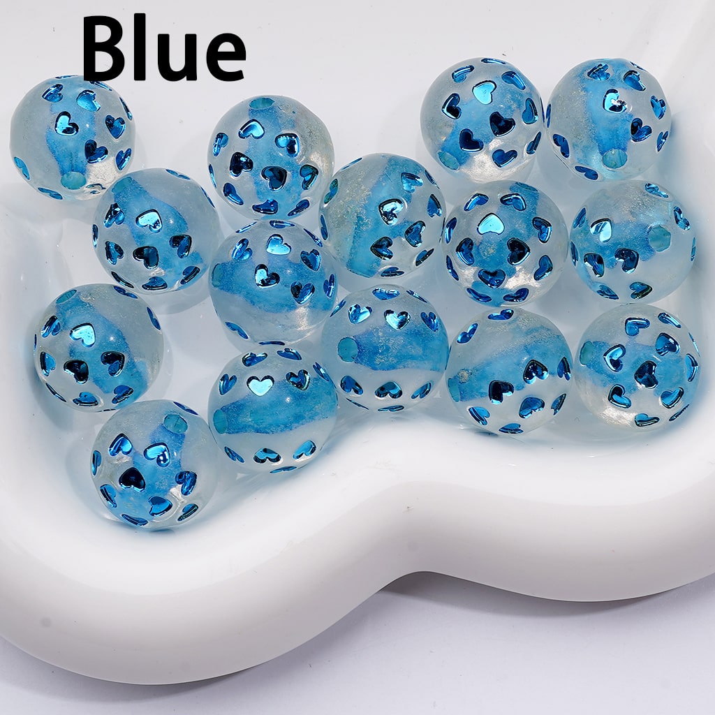 Multi-Color Shiny Hearts Coated Clear Round Acrylic Beads, 16MM