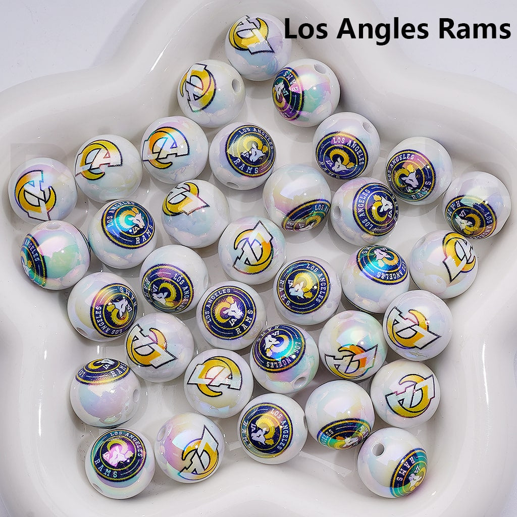 UV Coating USA American Football Teams NF Round Acrylic Beads, 16MM, Random Mix Teams and Single Team are Both Available to Choose