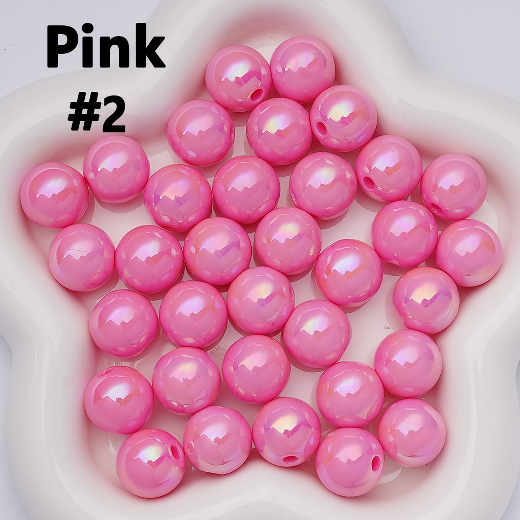 UV Coating Shiny Solid Color Round Acrylic Beads, 16MM