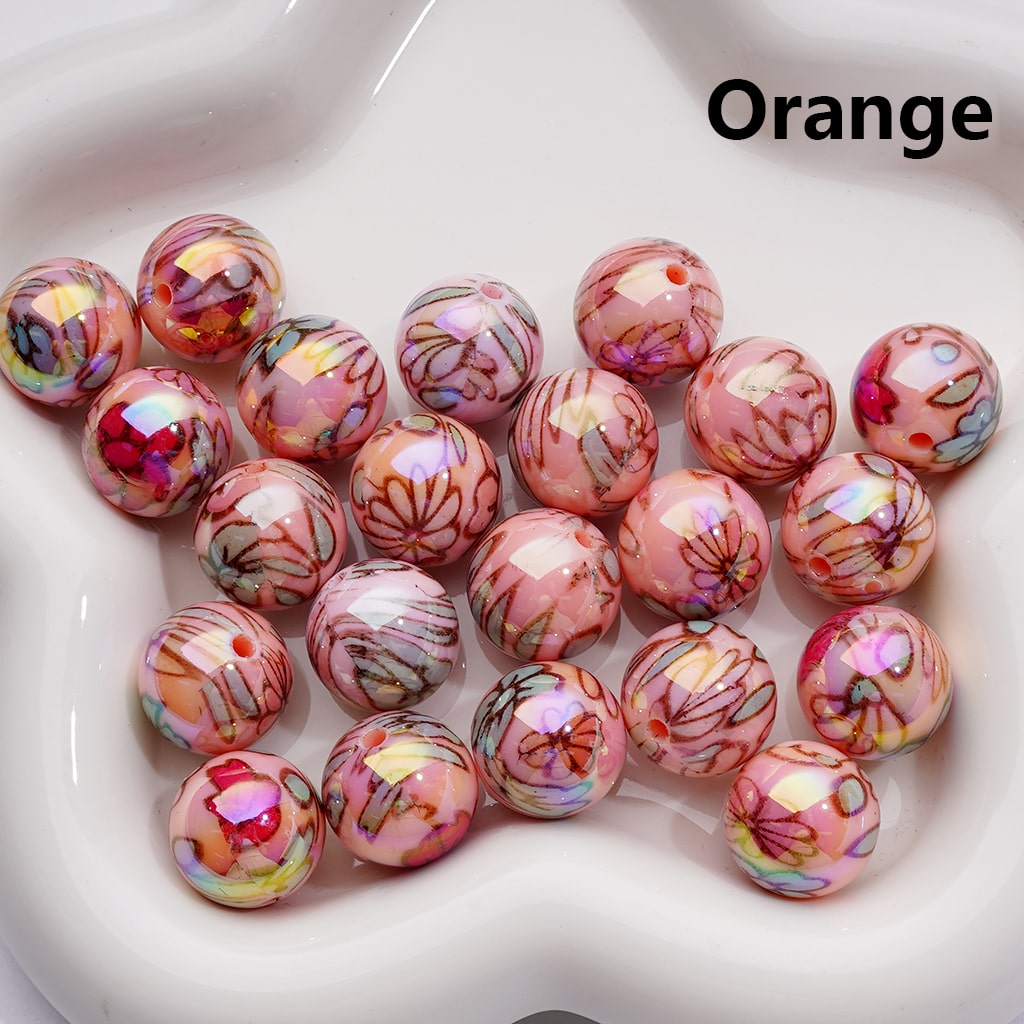UV Coating Multi-Color Shiny Flowers Round Acrylic Beads, 16MM (Single Color is available for 200pcs(Whole bag))