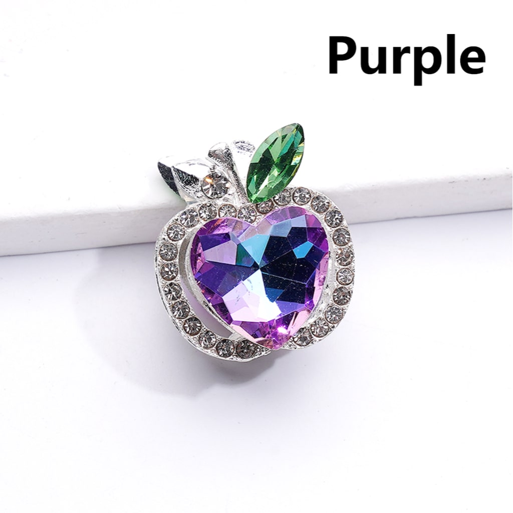 Fancy Silver Alloy Apple Beads with Large Shiny Hearts Clear Rhinestones, 20*18MM