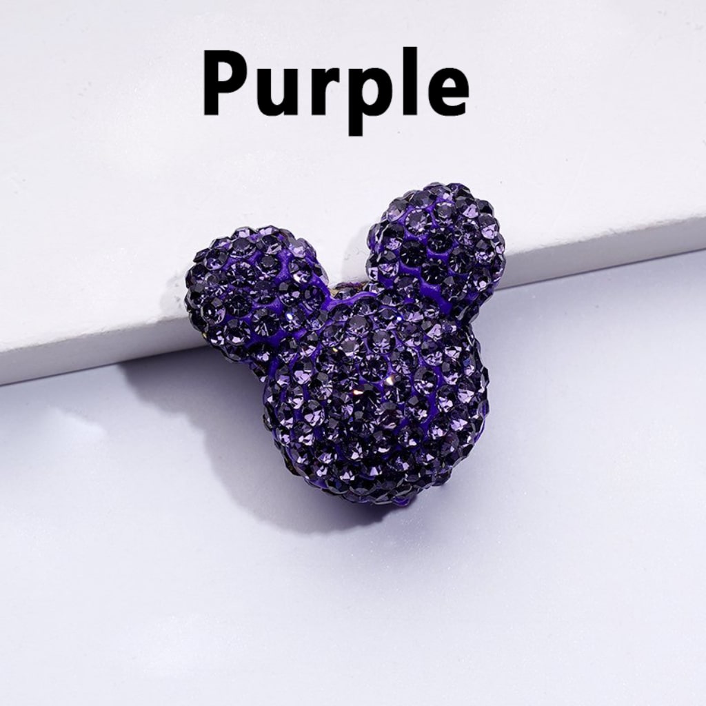 Vivid Cute Micke Minni Mouse Head Clay Beads with Shiny Rhinestones in Solid Color, 22*24*17MM