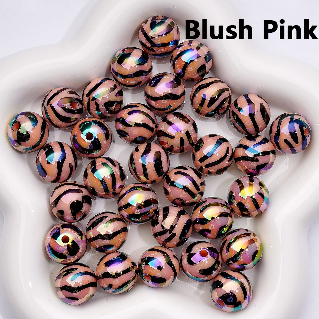 Acrylic Beads, UV Coating Black Zebra Stripes Solid Color 16MM