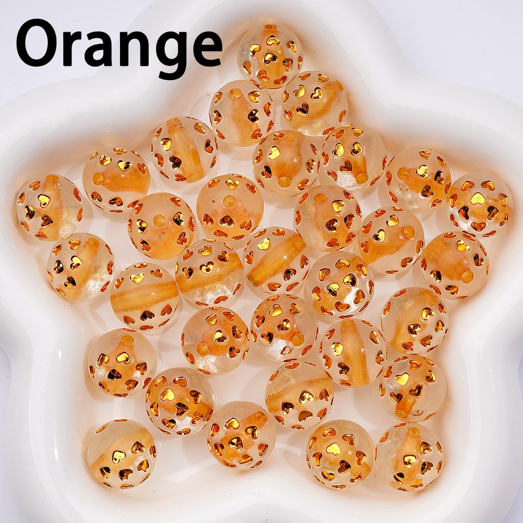 Multi-Color Shiny Hearts Coated Clear Round Acrylic Beads, 16MM