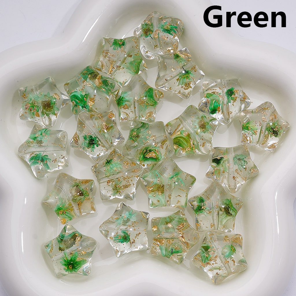 Multi-Color Dried Flowers Gold Foil Paper Inside Clear Star Acrylic Beads, 18MM (Single Color is available for 200pcs(Whole bag))
