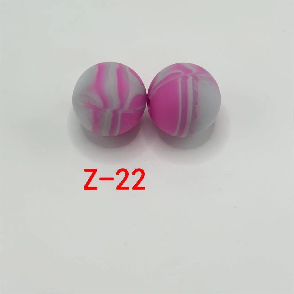 Multicolor Printed Silicone Beads with Swirls, Abstract Marble Pattern, 15mm
